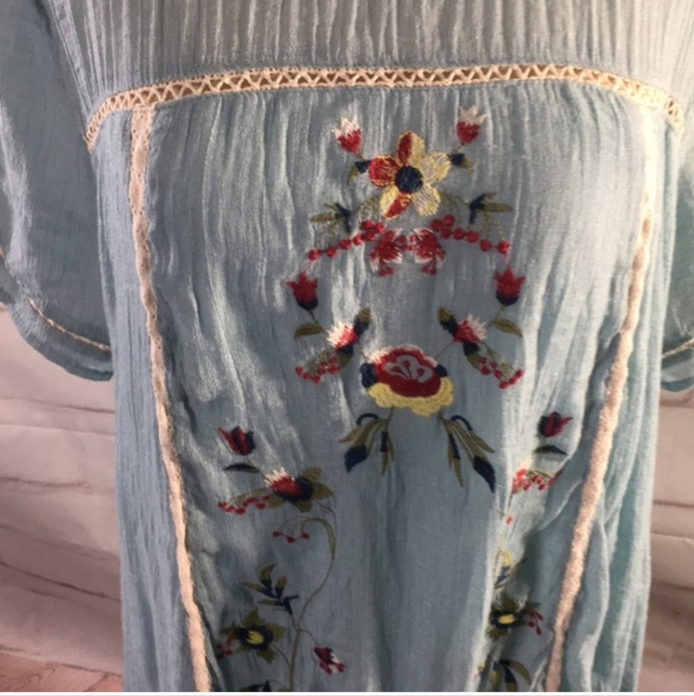 Umgee Meet Me In Paradise Light Blue Embroidered Floral Tunic Dress - Picture 6 of 8
